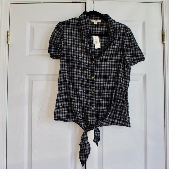 NWT Paper Crown Plaid for Anthropologie Tie Front Button Down Blouse Size M - Picture 5 of 14